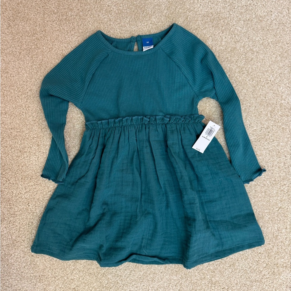 Forest Green Ribbed Gauze Dress